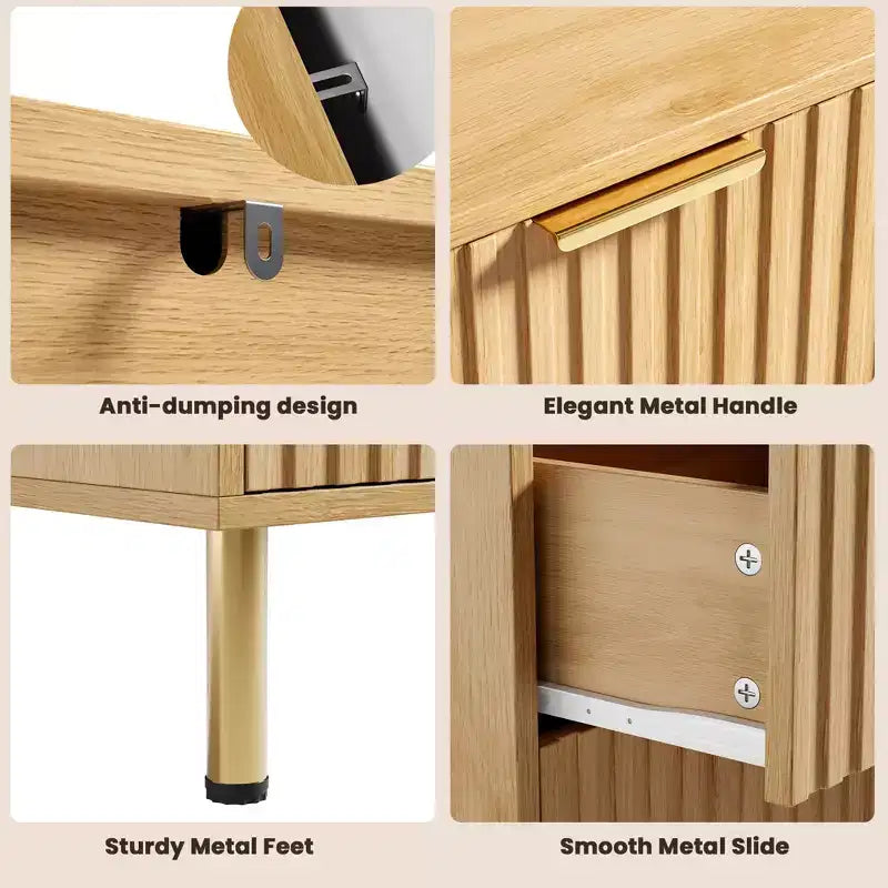 Comò a 8 cassetti scanalati, cassettiera doppia larga 137 cm con cassetti profondi, organizer in legno e mobile TV