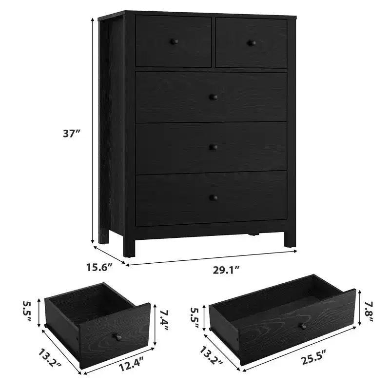 Cassettiera moderna a 5 cassetti per camera da letto, Comò alto in legno, Organizzatore spazioso, Cassetti per ingresso, corridoio, armadio, camera dei bambini, ufficio domestico