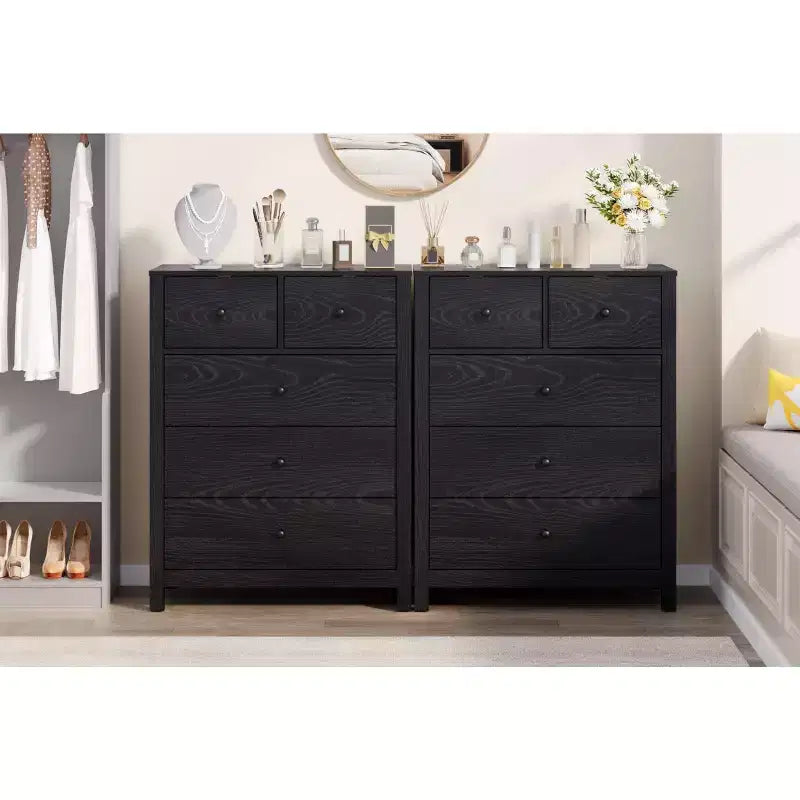 Cassettiera moderna a 5 cassetti per camera da letto, Comò alto in legno, Organizzatore spazioso, Cassetti per ingresso, corridoio, armadio, camera dei bambini, ufficio domestico