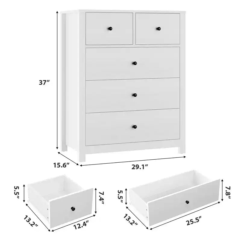 Cassettiera moderna a 5 cassetti per camera da letto, Comò alto in legno, Organizzatore spazioso, Cassetti per ingresso, corridoio, armadio, camera dei bambini, ufficio domestico
