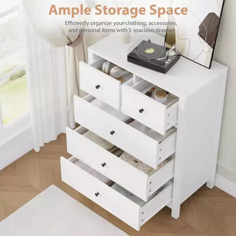 Cassettiera moderna a 5 cassetti per camera da letto, Comò alto in legno, Organizzatore spazioso, Cassetti per ingresso, corridoio, armadio, camera dei bambini, ufficio domestico