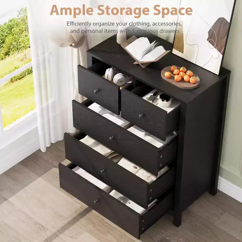Cassettiera moderna a 5 cassetti per camera da letto, Comò alto in legno, Organizzatore spazioso, Cassetti per ingresso, corridoio, armadio, camera dei bambini, ufficio domestico