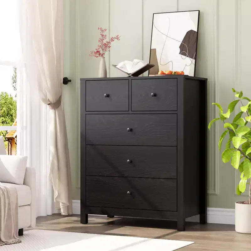 Cassettiera moderna a 5 cassetti per camera da letto, Comò alto in legno, Organizzatore spazioso, Cassetti per ingresso, corridoio, armadio, camera dei bambini, ufficio domestico