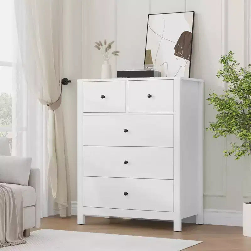 Cassettiera moderna a 5 cassetti per camera da letto, Comò alto in legno, Organizzatore spazioso, Cassetti per ingresso, corridoio, armadio, camera dei bambini, ufficio domestico
