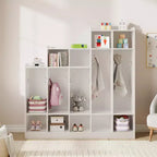 Armadietto appendiabiti in legno a 5 sezioni per bambini - 9 scomparti, 10 ganci - Organizzatore per asili nido, scuole dell'infanzia, casa, camerette, scuole