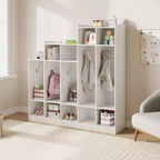 Armadietto appendiabiti in legno a 5 sezioni per bambini - 9 scomparti, 10 ganci - Organizzatore per asili nido, scuole dell'infanzia, casa, camerette, scuole