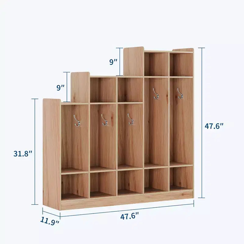 Armadietto appendiabiti in legno a 5 sezioni per bambini - 9 scomparti, 10 ganci - Organizzatore per asili nido, scuole dell'infanzia, casa, camerette, scuole