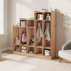 Armadietto appendiabiti in legno a 5 sezioni per bambini - 9 scomparti, 10 ganci - Organizzatore per asili nido, scuole dell'infanzia, casa, camerette, scuole