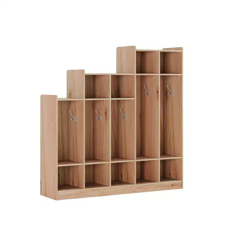 Armadietto appendiabiti in legno a 5 sezioni per bambini - 9 scomparti, 10 ganci - Organizzatore per asili nido, scuole dell'infanzia, casa, camerette, scuole