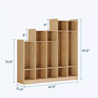 Armadietto appendiabiti in legno a 5 sezioni per bambini - 9 scomparti, 10 ganci - Organizzatore per asili nido, scuole dell'infanzia, casa, camerette, scuole