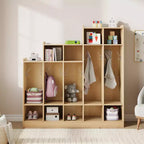 Armadietto appendiabiti in legno a 5 sezioni per bambini - 9 scomparti, 10 ganci - Organizzatore per asili nido, scuole dell'infanzia, casa, camerette, scuole