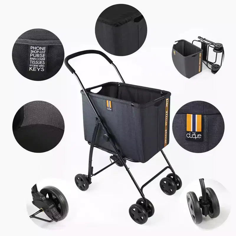My Duque: Passeggino Mila Shopping - Nero Mélange - Carrello Portatutto con Ruote