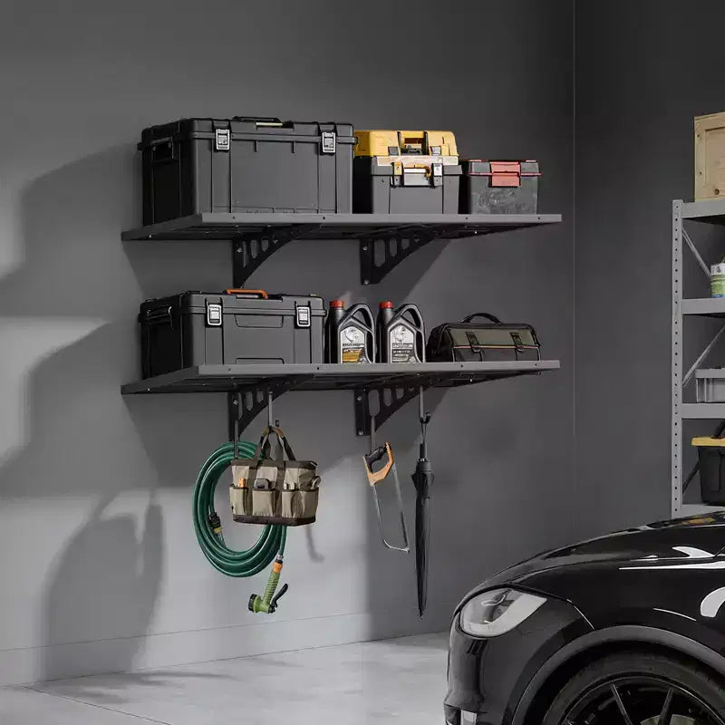 VEVOR Scaffalatura da Garage a Parete a 2 Livelli, Unità Scaffale a Muro in Acciaio da 1,64 x 4 Piedi, 19,68 x 48 Pollici per Ripiano, Capacità di Carico Totale di 560 libbre, Nero