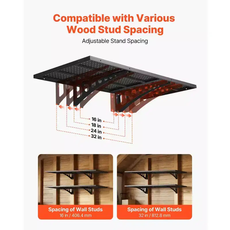 VEVOR Scaffalatura da Garage a Parete a 2 Livelli, Unità Scaffale a Muro in Acciaio da 1,64 x 4 Piedi, 19,68 x 48 Pollici per Ripiano, Capacità di Carico Totale di 560 libbre, Nero