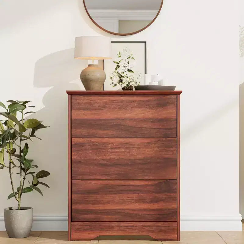 Cassettiera alta in legno con 3 cassetti, comò moderno, contenitore profondo, armadio grande con piano largo per camera da letto, soggiorno, corridoio, camera dei bambini