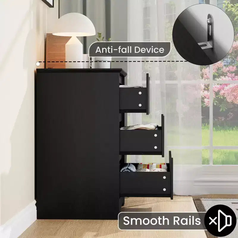 Cassettiera alta in legno con 3 cassetti, comò moderno, contenitore profondo, armadio grande con piano largo per camera da letto, soggiorno, corridoio, camera dei bambini