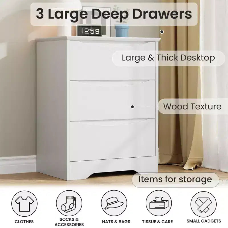 Cassettiera alta in legno con 3 cassetti, comò moderno, contenitore profondo, armadio grande con piano largo per camera da letto, soggiorno, corridoio, camera dei bambini