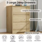 Cassettiera alta in legno con 3 cassetti, comò moderno, contenitore profondo, armadio grande con piano largo per camera da letto, soggiorno, corridoio, camera dei bambini