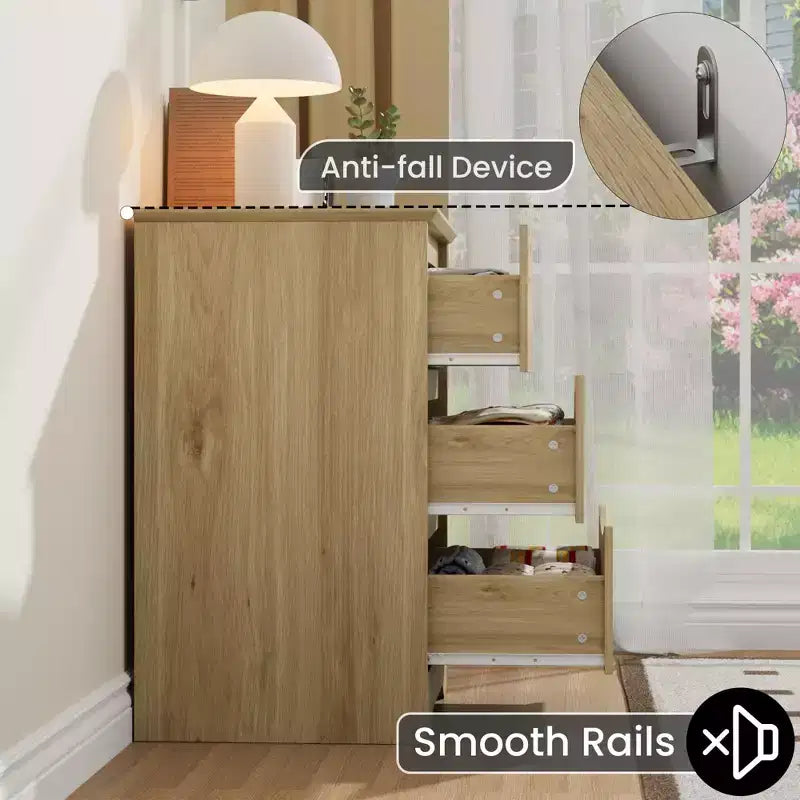 Cassettiera alta in legno con 3 cassetti, comò moderno, contenitore profondo, armadio grande con piano largo per camera da letto, soggiorno, corridoio, camera dei bambini