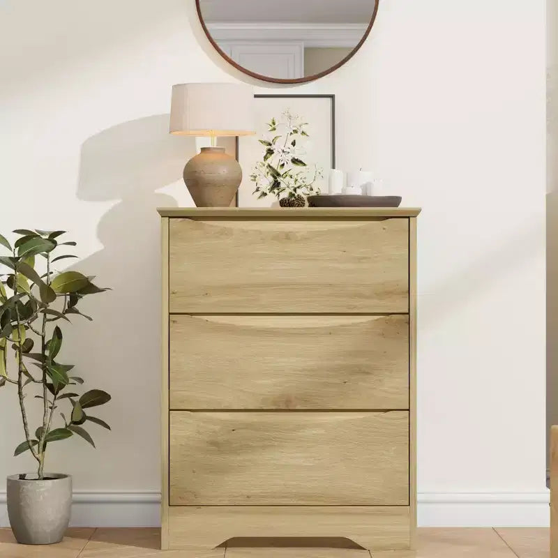 Cassettiera alta in legno con 3 cassetti, comò moderno, contenitore profondo, armadio grande con piano largo per camera da letto, soggiorno, corridoio, camera dei bambini