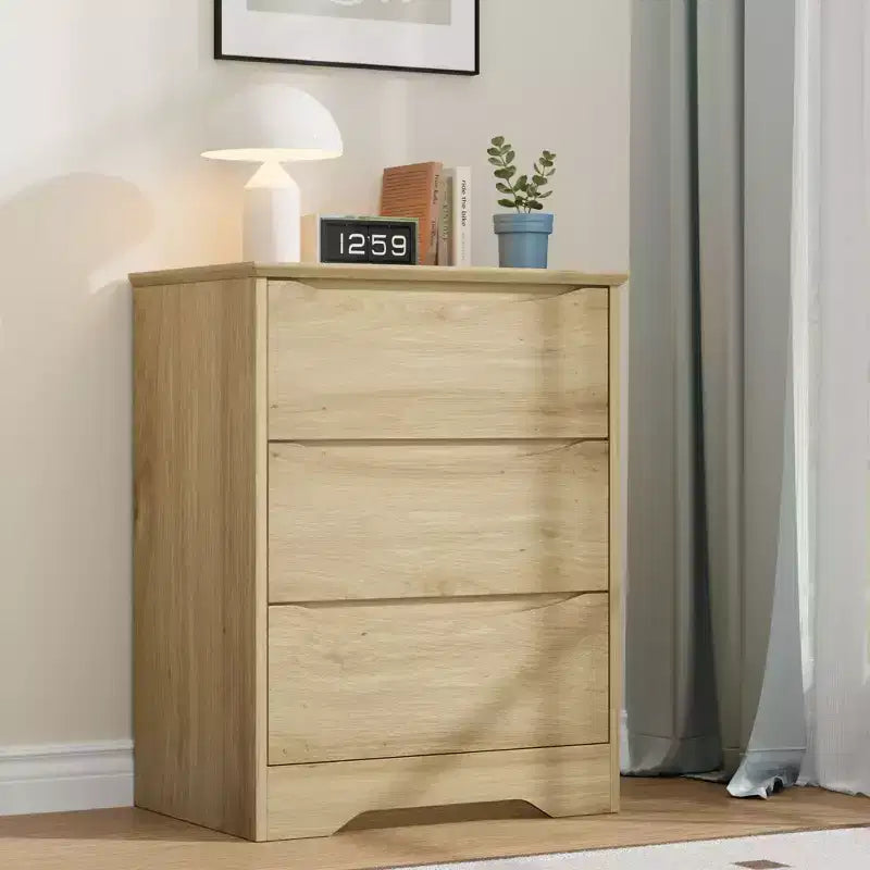 Tall Wooden Dresser with 3 Drawers Modern Chest of Drawers Deep Storage Large Closet with Wide Top for Bedroom Living Room Hallway Kids Room