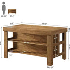 Isola Cucina Lantine con Contenitore e Posti a Sedere, Grande Tavolo Stazionario in Legno in Stile Rustico per Cucina Sala da Pranzo (Tutto Marrone)