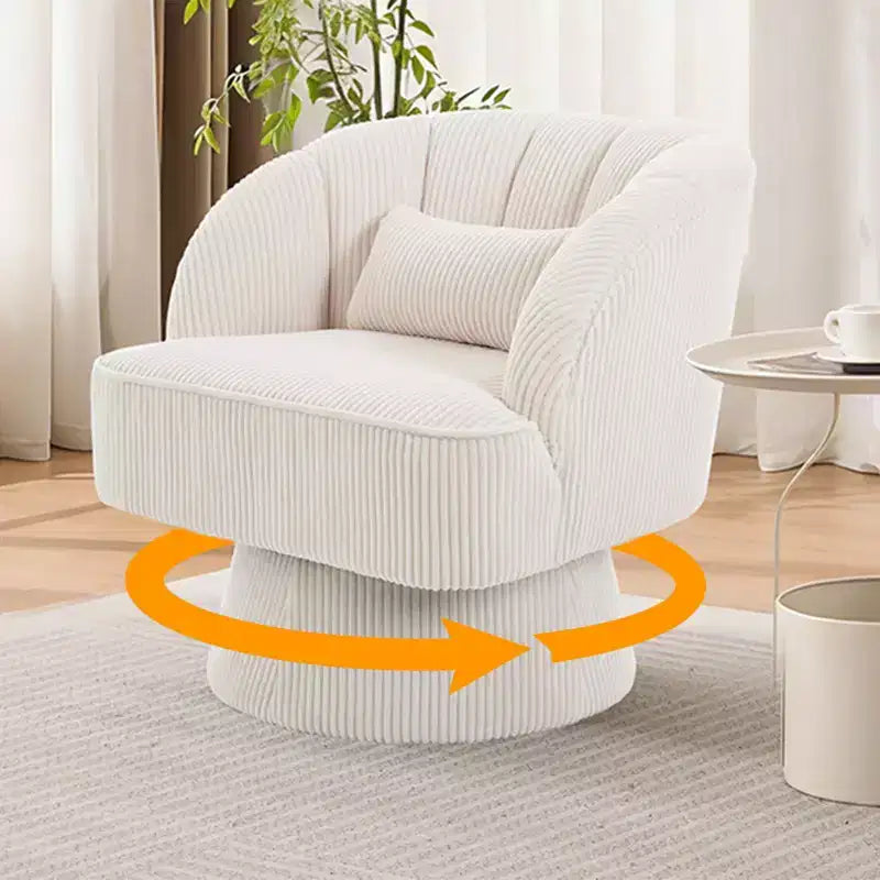 Poltrona Girevole con Schienale a Botte - Moderna Poltrona in Velluto con Schienale a Righe e Imbottitura Morbida, Poltrona Tonda da Soggiorno, Camera da Letto