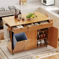 Kitchen Island with Foldable Drop Leaf, 55 Wide Rolling Island Table on Wheels with Towel Rack, Spice Rack, Knife Holder & 10 Gallon Trash Storage