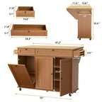 Isola Cucina con Piano a Ribalta Pieghevole, Tavolo da Cucina su Ruote da 140 cm con Porta Asciugamani, Porta Spezie, Porta Coltelli e Cestino da 38 Litri
