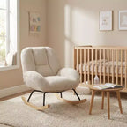 Homy Casa Corduroy Rocking Accent Chair, Fabric Upholstered Rocking Chair, Beige