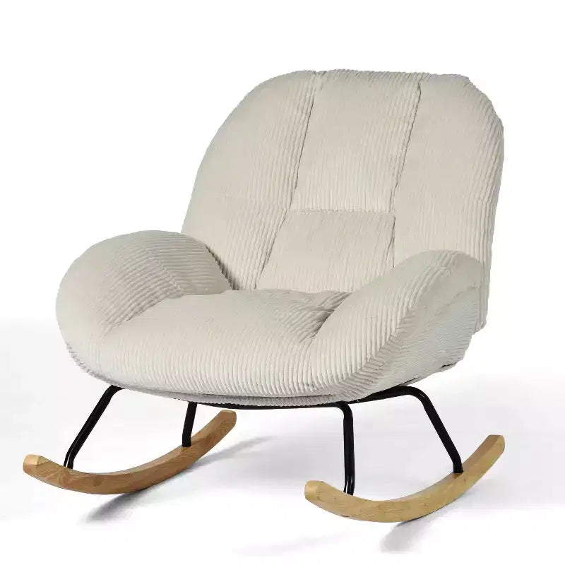 Homy Casa Sedia a dondolo in velluto a coste, sedia a dondolo rivestita in tessuto, beige