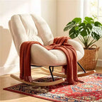 Homy Casa Sedia a dondolo in velluto a coste, sedia a dondolo rivestita in tessuto, beige