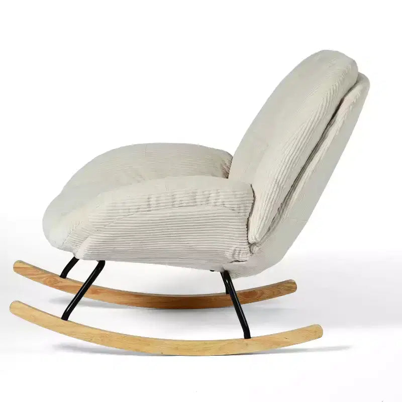 Homy Casa Sedia a dondolo in velluto a coste, sedia a dondolo rivestita in tessuto, beige
