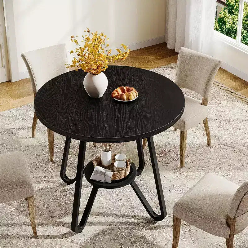 Lantine 31.5 Tavolo da Pranzo Rotondo per 2 con Doppi Ripiani, Tavolo da Pranzo Piccolo per Sala da Pranzo, Appartamento, Spazi Ristretti