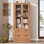 Armadietto da dispensa alto 72 pollici con 2 cassetti, mobile da cucina in stile rustico con ante in vetro e ripiani regolabili, per sala da pranzo