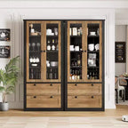 Armadietto da dispensa alto 72 pollici con 2 cassetti, mobile da cucina in stile rustico con ante in vetro e ripiani regolabili, per sala da pranzo
