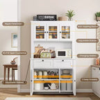 Dispensa Moderna Alta 66" con Vetrina, Mobile Bar per Caffè con Stazione di Ricarica Integrata, Ampio Contenitore con Ante in Vetro e Cassetti