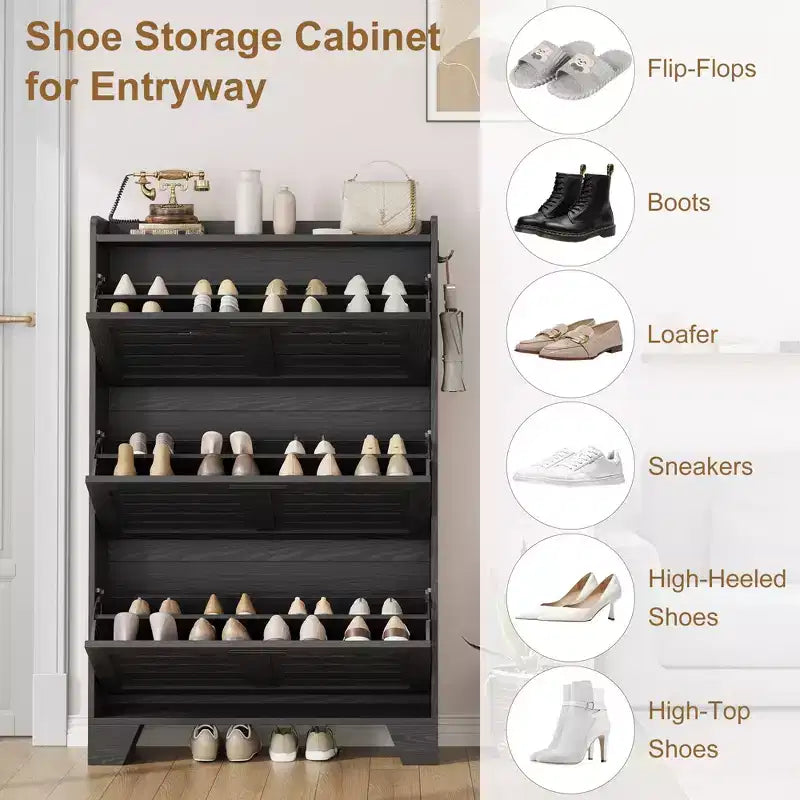 Acekool Slim 3 Cassettiera a ribalta per scarpe con ganci 13.8 Scarpiera nascosta per ingresso