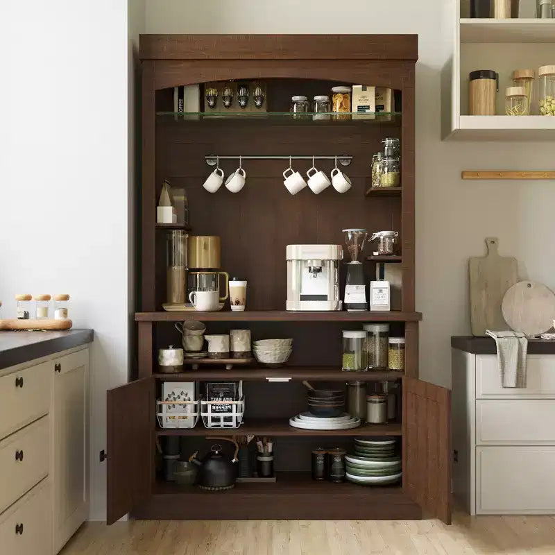 COZONY 72 Mobile Caffè con Credenza, Mobile Buffet in Stile Rustico con Supporto per Microonde, Portabottiglie e Ripiani di Stoccaggio