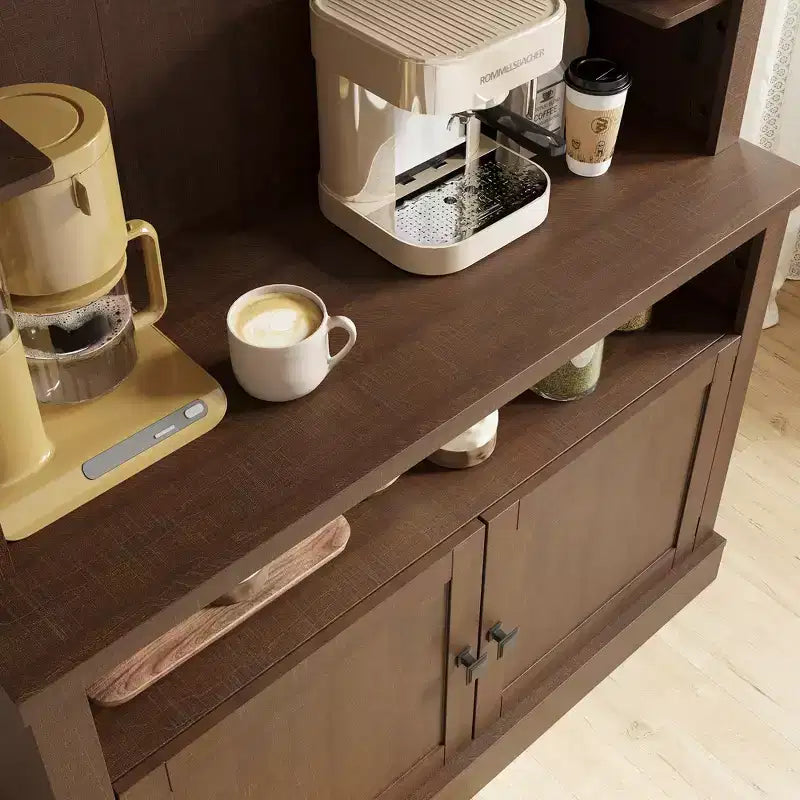COZONY 72 Mobile Caffè con Credenza, Mobile Buffet in Stile Rustico con Supporto per Microonde, Portabottiglie e Ripiani di Stoccaggio