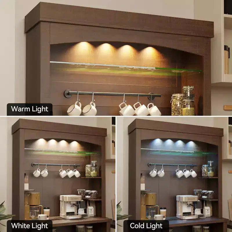 COZONY 72 Mobile Caffè con Credenza, Mobile Buffet in Stile Rustico con Supporto per Microonde, Portabottiglie e Ripiani di Stoccaggio
