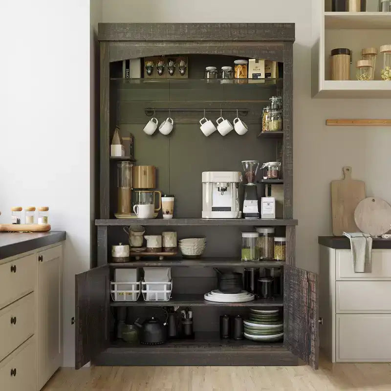COZONY 72 Mobile Caffè con Credenza, Mobile Buffet in Stile Rustico con Supporto per Microonde, Portabottiglie e Ripiani di Stoccaggio