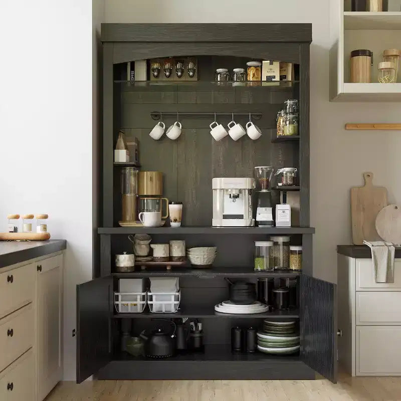 COZONY 72 Mobile Caffè con Credenza, Mobile Buffet in Stile Rustico con Supporto per Microonde, Portabottiglie e Ripiani di Stoccaggio
