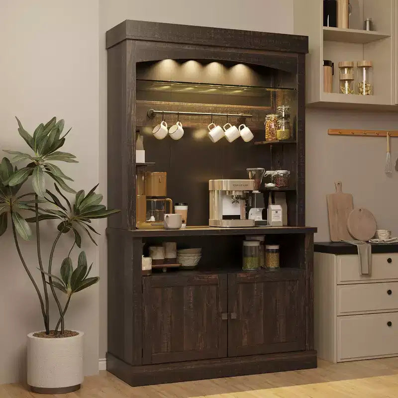 COZONY 72 Mobile Caffè con Credenza, Mobile Buffet in Stile Rustico con Supporto per Microonde, Portabottiglie e Ripiani di Stoccaggio