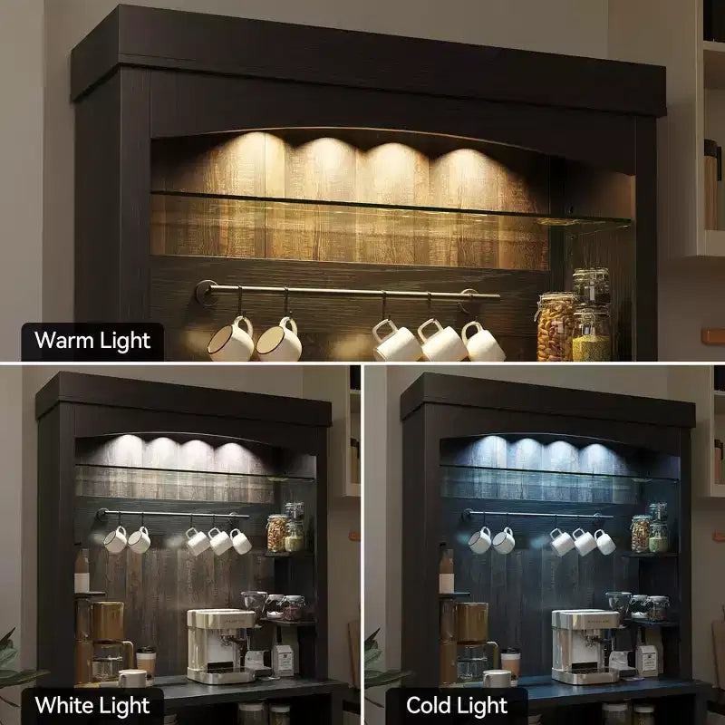 COZONY 72 Mobile Caffè con Credenza, Mobile Buffet in Stile Rustico con Supporto per Microonde, Portabottiglie e Ripiani di Stoccaggio