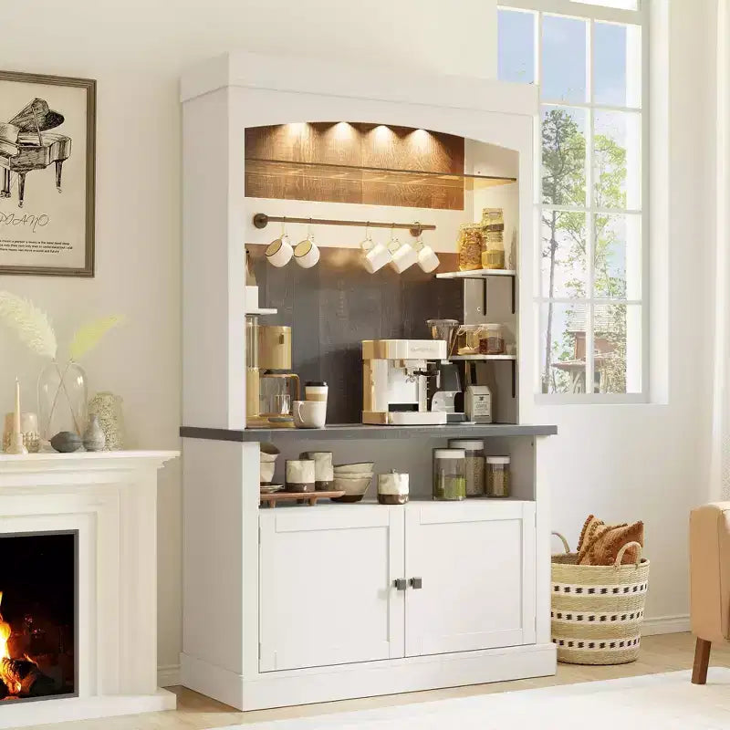 COZONY 72 Mobile Caffè con Credenza, Mobile Buffet in Stile Rustico con Supporto per Microonde, Portabottiglie e Ripiani di Stoccaggio