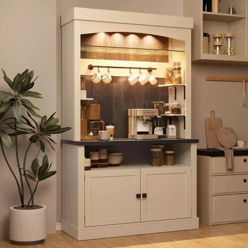 COZONY 72 Mobile Caffè con Credenza, Mobile Buffet in Stile Rustico con Supporto per Microonde, Portabottiglie e Ripiani di Stoccaggio
