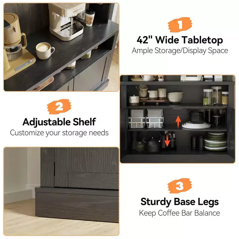 COZONY 72 Mobile Caffè con Credenza, Mobile Buffet in Stile Rustico con Supporto per Microonde, Portabottiglie e Ripiani di Stoccaggio