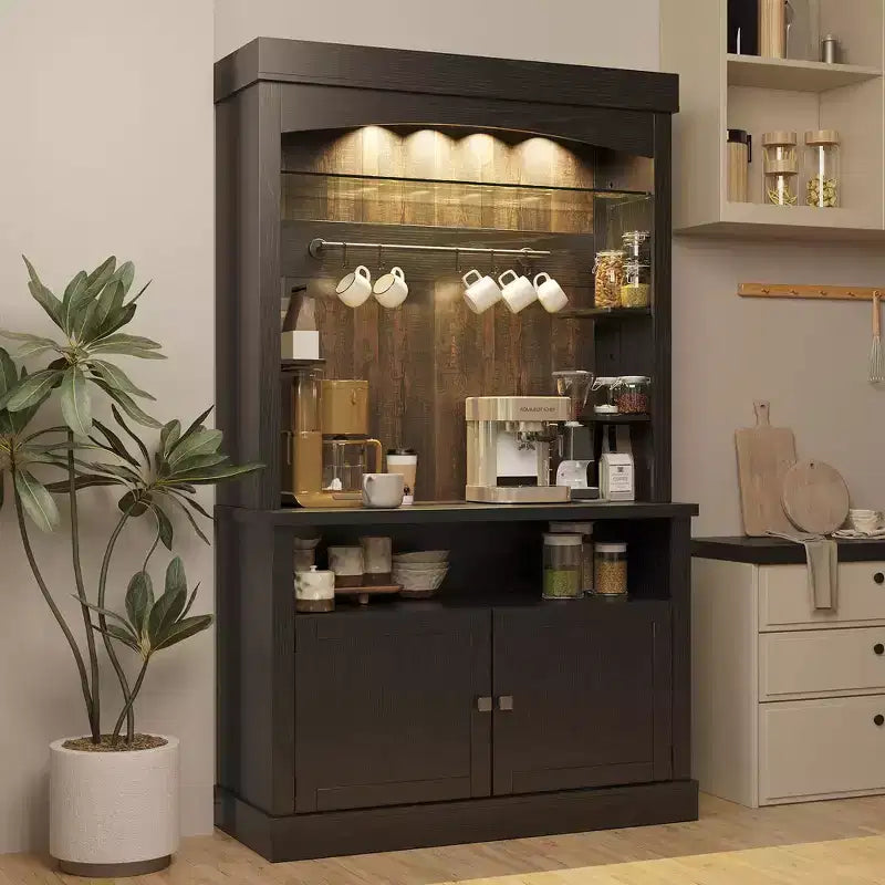 COZONY 72 Mobile Caffè con Credenza, Mobile Buffet in Stile Rustico con Supporto per Microonde, Portabottiglie e Ripiani di Stoccaggio