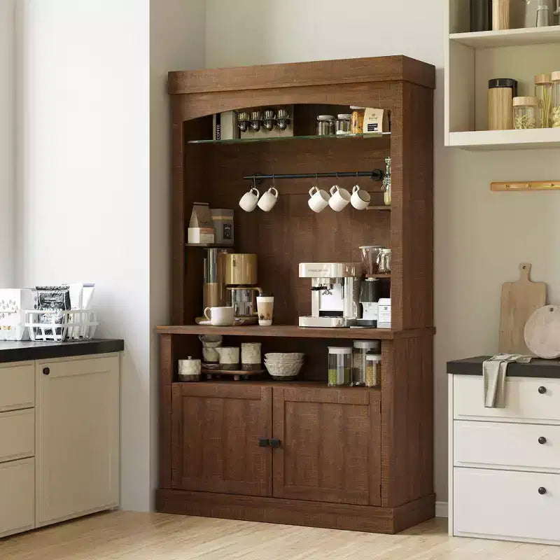 COZONY 72 Mobile Caffè con Credenza, Mobile Buffet in Stile Rustico con Supporto per Microonde, Portabottiglie e Ripiani di Stoccaggio